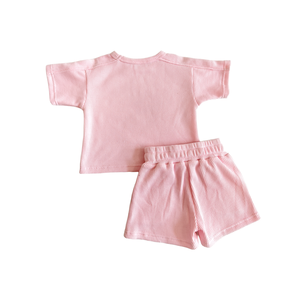 Vêtements d'été pour bébé OEM, ensemble décontracté pour garçon en 2 pièces, t-<span class=keywords><strong>shirt</strong></span> à manches courtes en tricot gaufré et short <span class=keywords><strong>de</strong></span> sport - Product Image 4