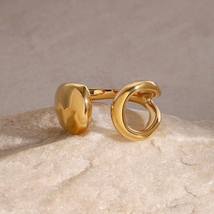 Bague ouverte asymétrique creuse plaquée or rose personnalisée pour femme, bijou fantaisie en acier inoxydable, bague géométrique tendance - Product Image 5