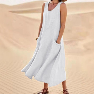Abito estivo senza maniche da donna Fitspi con tasche a patta-abito da spiaggia Casual traspirante a girocollo - Product Image 3