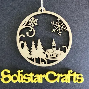 Wood Laser Cut Merry Christmas 2023 2024 Unfinished Christmas Decoration Wooden Snowflake Wood Pendants Ornaments