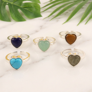 Heart Shape Natural Gemstone Silver Plated <b>Rings</b> Unisex Daily Wear Romantic Style Wholesale Jewelry Adjustable Band Brass <b>Rings</b> - Product Image 4