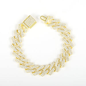 Explosion 15MM Losange Bracelet Plein Diamant Flip Boucle Hip-Hop Hommes Collier Or et <span class=keywords><strong>Argent</strong></span> Chaîne Cubaine - Product Image 5