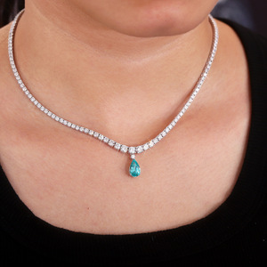 Elegante Collana con Pendente a Goccia Blu Scuro in Diamante Sintetico, Romantica Collana Tennis in Oro 18k 14k con Diamanti Coltivati in Laboratorio da Donna - Product Image 1