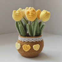 Buket Bunga Wol Rajutan Tangan, Tanaman Tulip dalam Pot, Ramah Lingkungan, Tahan Lama, Hadiah Thanksgiving