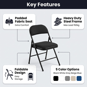 <span class=keywords><strong>Chaise</strong></span> pliante portable en tissu noir rembourré, structure en acier robuste, siège pliable pour salle à manger, maison, bureau, mariage, fête, extérieur - Product Image 4