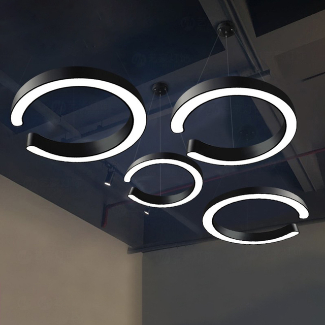 Semi Circle Chandelier 60 100cm C-Shaped LED Pendant Light for Mall Gym Office Clothing Store Commercial Ceiling Lamp