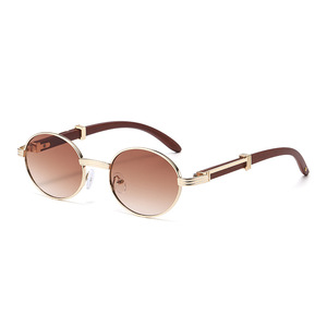 Round Frame Sunglasses 8008 Metal Wood Grain Temples UV400 Protection Unisex Outdoors Cycling Driving - Product Image 3