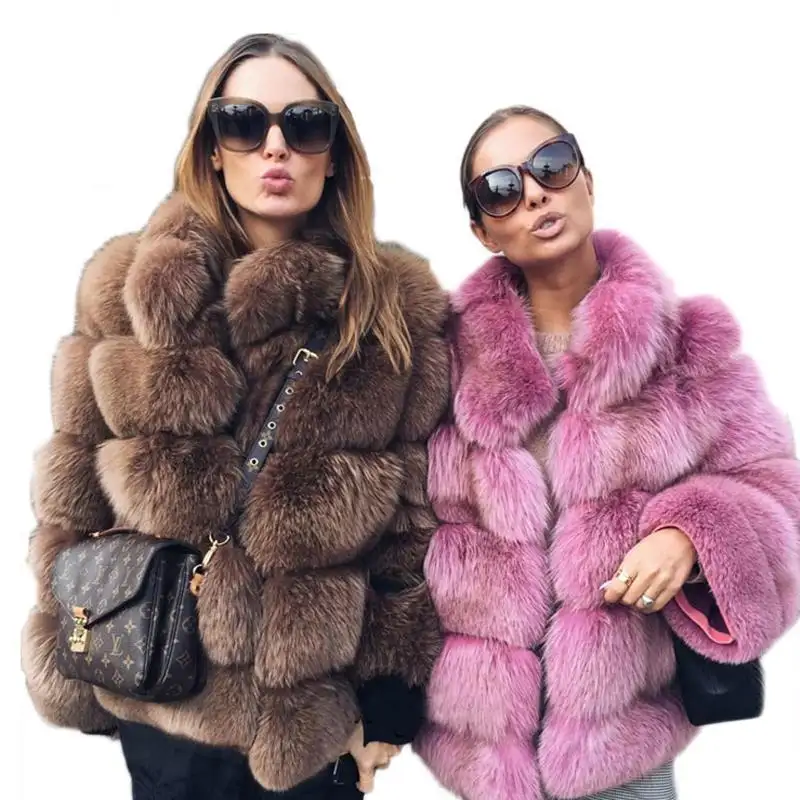 Winter Thick Warm Women's 5 Rows Real Fox Fur Collared Coat Top Quality Fur Jacket Fashion Overcoat S7194