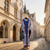 Robe longue africaine pour femme, manches courtes, col cranté, imprimé tie-dye, polyester, ODM, vêtements formels modernes pour adultes, style Kanga