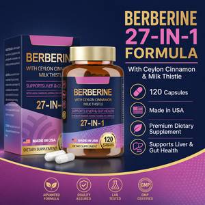 Capsules de berbérine complexe 27-en-1 à base d'extraits végétaux, marque privée OEM, avec cannelle de Ceylan, chardon-Marie, pour soutenir la santé du foie et de l'intestin - Product Image 4