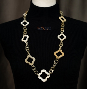 Buffalo Horn Hollow Floral Pattern Link Chain <b>Necklace</b> Trendy Unisex Unique Grain <b>Statement</b> Jewelry Premium Organic Gift - Product Image 1
