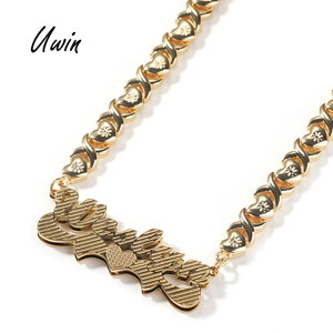 Acero inoxidable doble capa 3D nombre personalizado corazón letra XO cadena collar - Product Image 1