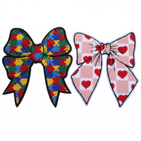Lot de patchs en chenille en forme de nœuds – Motifs colorés puzzle et cœur à carreaux, thermocollants/à coudre pour vêtements Y2K, style girly, vente en gros