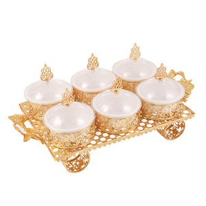 Bán buôn sang trọng Arabic vàng kim loại sắt bánh món ăn Tấm đặt kẹo bát cho trái cây khô Snack phục vụ khay - Product Image 1