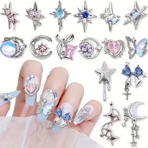 TSZS - Dijes <span class=keywords><strong>de</strong></span> <span class=keywords><strong>Uñas</strong></span> 3D <span class=keywords><strong>de</strong></span> Aleación con Cristales, Luna, Estrella y Corazón, Decoraciones <span class=keywords><strong>de</strong></span> <span class=keywords><strong>Uñas</strong></span> con Circonita Rosa y Azul, Suministros <span class=keywords><strong>de</strong></span> Manicura - Product Image 1