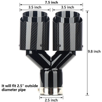 Embout d'échappement en fibre de carbone noire au prix d'usine, entrée 2,5 pouces vers double sortie 3,5 pouces/4 pouces, embout d'échappement de voiture, silencieux de voiture, tuyau d'échappement noir
