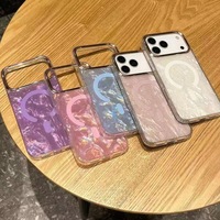 Coque de téléphone TPE style Ins avec motif coquillage coloré lumineux, chargement sans fil magnétique et cadre d'appareil photo doré pour iPhone 17