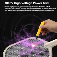 Raquette anti-moustiques électrique rechargeable JZ avec lumière LED UV 2-en-1, portée 20-50m, en ABS, affichage LED