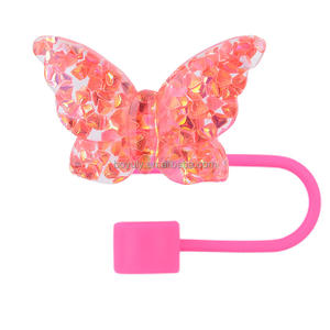 Promotie Tuimelaar Cup Accessoires 10Mm Siliconen Stro Topper Schattige Vlinder Stro Cap Voor Stofdichte Drinkwaren Accessoires - Product Image 5