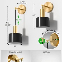 Appliques murales LED sans fil rechargeables, lampe en fer à piles avec ampoule à intensité variable et télécommande, lampe murale sans fil