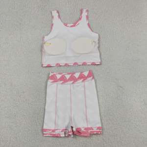 GSD1467 Conjunto de Yoga sin Mangas para Niña, Falda con Estampado de Trompetas Rosas, Ropa Deportiva para Niñas Pequeñas, Venta al Por Mayor - Product Image 3
