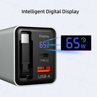 Pengisi Daya Cepat GaN 65W dengan Port 1A+1C dan Kabel Retractable Layar Digital untuk Pengisi Daya Laptop