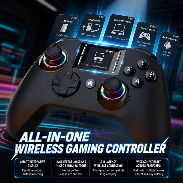 Switch Wireless Controller with RGB Lighting Effect Hall Effect Joystick Vibration Six-axis Body-sensing Control Gamepad