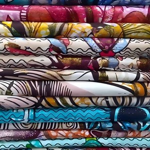 Tissu africain en jersey tissé 100 % coton biologique peigné, super brillant, grand motif Super Gold Wax, écologique, pour vêtements - Product Image 5