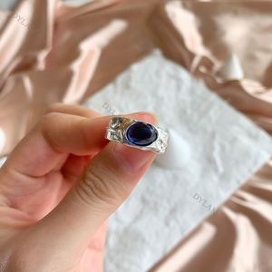 Dylam Grandiose Female Rock and Rock <b>Silver</b> Open <b>Ring</b> Blue Stone <b>Adjustable</b> Size Sterling <b>Silver</b> 925 Finger Chunky Lava <b>Rings</b> - Product Image 2