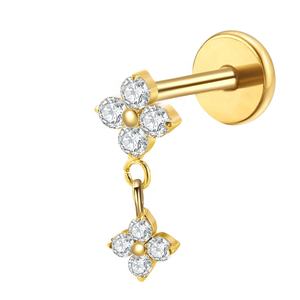 Astm F136 Titanium Vergulde Dubbele Bloem Cz Duidelijke Schroefdraad <span class=keywords><strong>Labret</strong></span> <span class=keywords><strong>Studs</strong></span> Platte Bak Oorbel Tragus Kraakbeen Piercing Sieraden - Product Image 1