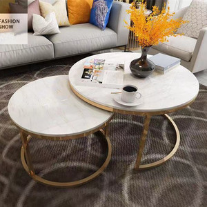 Modern Luxury Round Living Room Furniture Home Furniture Nesting <strong>Marble</strong> <strong>Coffee</strong> <strong>Tables</strong> <strong>Set</strong> with Golden Stainless Steel Base - Product Image 2