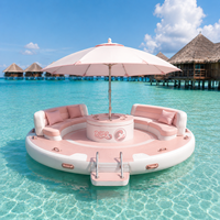 Grande plateforme flottante gonflable avec parasol, canapé-lit, île aquatique pour lac, yacht, plage, fête, détente, utilisation en extérieur