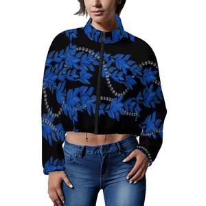 カスタムメイドハワイレイデザインフリースパーカーショートジャケットWihジッパー女性用プリントオンデマンド高品質生地フリース - Product Image 1