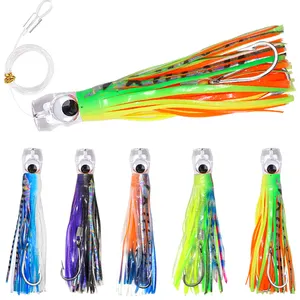 Trolling Skirt Tuna Lures Set of 5pcs 8 inch Fishing Saltwater Lures for  Mahi Marlin Dolphin Wahoo，with Rigged Hooks Big Game Fishing Lure