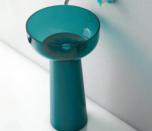 Moderno Lavabo de Pedestal de Mármol Transparente Más Vendido con Desagüe, Capacidad de 9L, Uso en Hoteles, Lavabo Redondo sin Orificio para Montar Grifo - Product Image 4