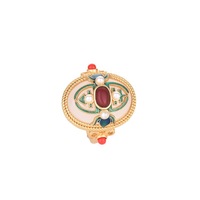 Bague en or cloisonnée de style courtois vintage élégante bague en laiton réglable en forme d'oeuf en forme de gemme géométrique irrégulière avec couleur émail