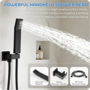 Ensemble de robinetterie de douche murale noire avec douchette pluie et douchette à main, mitigeur dissimulé à pression équilibrée, 10 pouces - Product Image 4