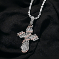 Bijoux Hip Hop TD : Pendentif Croix Épines en Laiton et Zircon, Bijoux Religieux Iced Out pour Hommes et Femmes, Pendentif Hip Hop