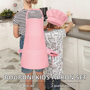 Kit de <span class=keywords><strong>Delantal</strong></span> <span class=keywords><strong>y</strong></span> <span class=keywords><strong>Gorro</strong></span> de Chef para Niños, Ajustable, con 2 Bolsillos, de Poliéster Moderno, para Cocinar, Hornear <span class=keywords><strong>y</strong></span> Pintar - Product Image 2