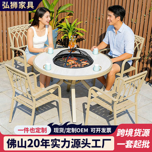 Mesa Redonda de Aleación de Aluminio para Exteriores con Parrilla, Base de Pedestal para 4 Personas, Estilo Escandinavo, Muebles de Exterior Resistentes al Calor - Product Image 2