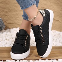 Nouvelles baskets tendance pour femmes 2024, style skateboard, chaussures plates décontractées et confortables avec accents dorés et design matelassé