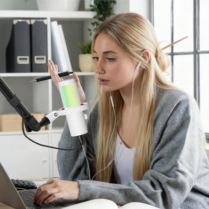 <span class=keywords><strong>Micrófono</strong></span> de Condensador USB RGB Blanco Profesional CMTECK XM560, <span class=keywords><strong>Micrófono</strong></span> para Juegos de Escritorio con Silenciador para Grabación en Estudio y Transmisión - Product Image 6