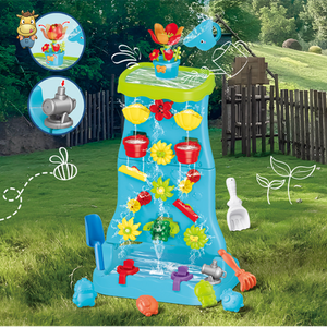Ensemble de jouets aquatiques en plastique pour enfants Splash and Bloom, mur d'eau et de sable, jeu sensoriel de plage en plein air avec entonnoirs et moules - Product Image 2