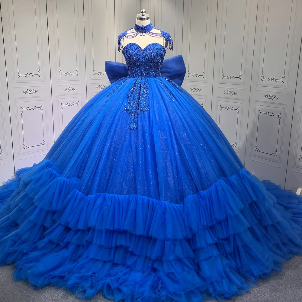 blue cheetah dress Royal Blue Ball-Gown Appliques Quinceanera Dresses with Train, Royal Blue / Custom Size