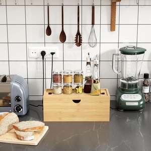 Boîte de gestion des câbles en bambou pour cacher les fils multiprises pour le support de cordon de stockage de bureau organisateur en bois - Product Image 5