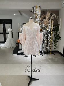 <span class=keywords><strong>Vestidos</strong></span> de novia <span class=keywords><strong>cortos</strong></span> civiles de cóctel con lazo desmontable y hombros descubiertos de manga larga Ruolai QW02252 <span class=keywords><strong>para</strong></span> mujer - Product Image 3