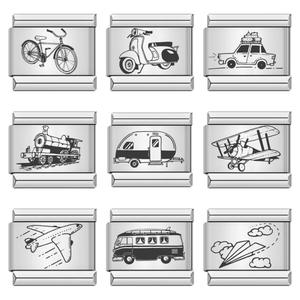 Nouvelle mode personnalisée bricolage marquage laser en acier inoxydable style mignon vélo voiture <span class=keywords><strong>avion</strong></span> italien bracelets à breloques cadeaux - Product Image 1