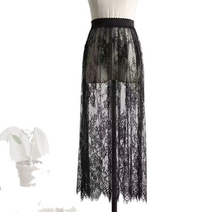 A black cheongsam with a <b>lace</b> slip dress underneath; a long mesh oversized versatile cheongsam paired with a black base skirt. - Product Image 4
