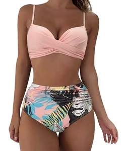 Conjunto de Bikini de 2 Piezas para Mujer K1360, Top Deportivo y Pantalones Cortos de Cintura Alta, Secado Rápido, Traje de Baño para Playa - Product Image 2