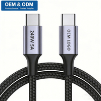 Kabel Tipe C Pengisian Cepat Kabel Tipe-C 240W 5A Kabel USB C Kustom Pabrik Kabel Nilon Terjalin PD 3.1 Pengisi Daya Cepat Kabel USBC ke USBC